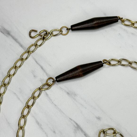 Wood Beaded Gold Tone Metal Chain Link Belt One Size (OS) ✨ - Picture 4 of 12